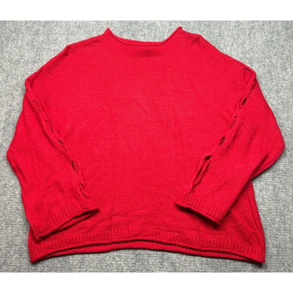 Boutique Plus Sweater Womens 1X Cabaret Red Round Neck Pullover Stretch New